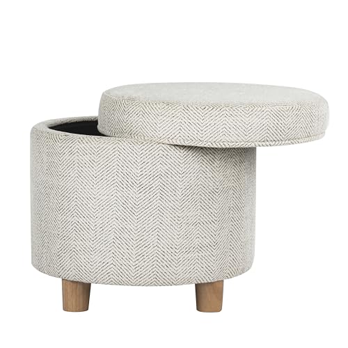 HomePop 19" Round Storage Ottoman - Cream Chevron Woven - color: Cream Chevron Woven