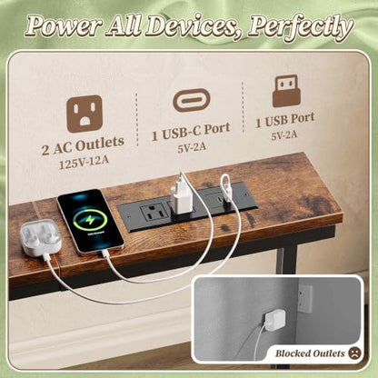 Huuger 94.5-110.2'' Extendable Behind Couch Table with Outlets, Rustic Brown - color: Rustic Brown, size: 94.5- 110.2"W x 29.5"H