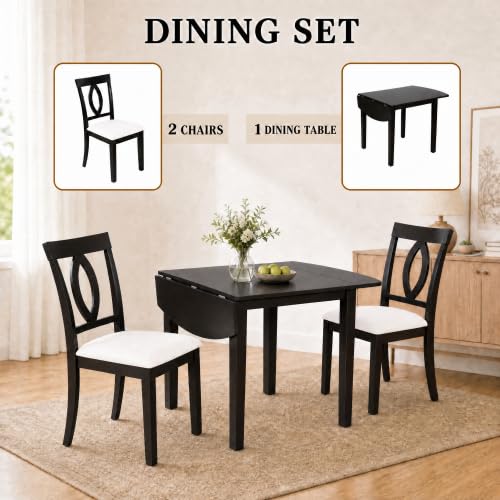 3-Piece Drop Leaf Wood Dining Table Set, Small Space Dining Set for 2 People, 1 Folding Extendable Table, 2 Upholstered Chairs, Space-Saving, for Apartments, Kitchen Room, Dark Brown - color: Beige,dark Brown