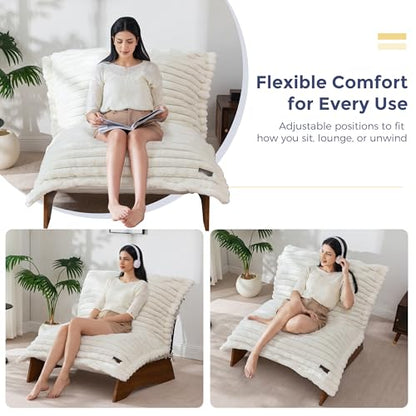 MAXYOYO Adjustable Living Room Chair, 3-Position Bean Bag Chair with Frame | Upholstered Accent Chair with Frame, Removable Cushion, Soft Reclining Lounge for Bedroom, Apartment, Office, Beige - color: Striped Beige