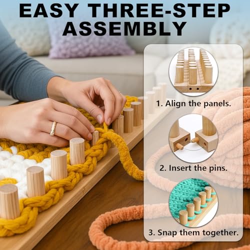 KUNAL 46" Chunky Blanket Loom,Wooden Loom for DIY Throw Blankets | Adjustable Size Hand Chunky Knitting Loom, Beginner Friendly Yarn Craft