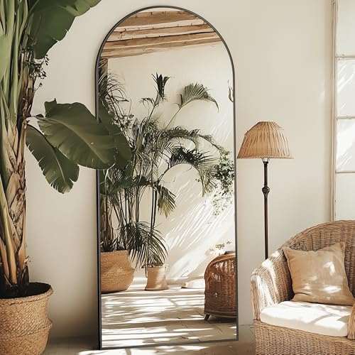 59"x19" Arched Full Length Mirror, Standing Floor Mirror, Black | Aluminum Frame Full Body Mirror, HD Shatterproof Tempered Glass, Lean/Stand/Wall Mounted for Bedroom, Closet & Dressing Room - color: Black, size: 59"L x 19"W