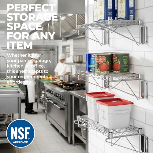 Heavy Duty Chrome Wire Wall Shelf – Commercial Grade Storage Rack, NSF Certified, Adjustable Mounting Brackets, Steel Wire Design for Kitchen, Garage, or Retail (18" x 36") - size: 18" x 36"
