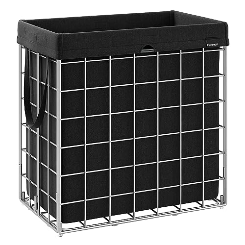 SONGMICS Laundry Hamper, Collapsible, 29 Gal. (110L) | Laundry Basket, Clothes Hamper, Black and Silver, STOUT Collection ULCB111B01 - color: Silver + Classic Black, size: 110 L
