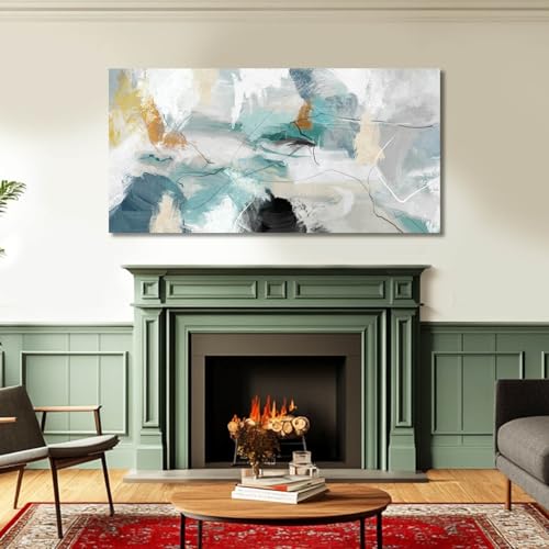 SOUGUAN 그린 월 아트 추상 벽 장식 청록색 그림 캔버스 프린트 벽용 삽화 73.7cm x 147.3cm - color: 초록색., size: 58"L x 29"W