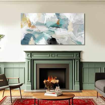 SOUGUAN 그린 월 아트 추상 벽 장식 청록색 그림 캔버스 프린트 벽용 삽화 73.7cm x 147.3cm - color: 초록색., size: 58"L x 29"W