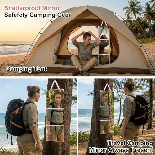 Foldable Full Length Travel Mirror, (48in x 12in) Portable Shatterproof Hanging Mirror,RV, Dancers, Full Body Travel Mirror, Folding Full Length Travel Makeup Mirrors for Camping