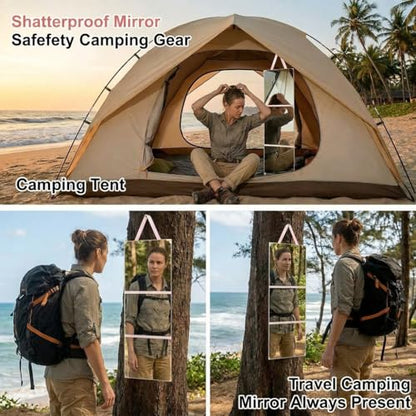 Foldable Full Length Travel Mirror, (48in x 12in) Portable Shatterproof Hanging Mirror,RV, Dancers, Full Body Travel Mirror, Folding Full Length Travel Makeup Mirrors for Camping