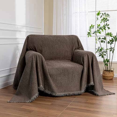 Oversized Chair Cover Small Couch Cover Chair Covers Armchair for Dog Sofa Throw Cover for Sofa Single Recliner, Chenille Sofa Slipcovers for Pets, 71" x 91", Dark Chocolate - color: Tassels Edge-dark Chocolate, size: 71"x 91"