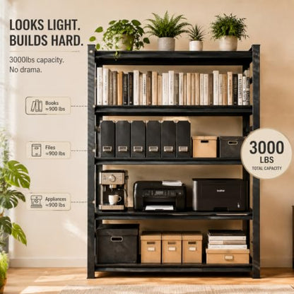5 Tier Heavy Duty Metal Bookshelf, 3000LBS Industrial Bookcase with Adjustable Shelves, Boltless Storage Rack, Anti-Drop Fence, Convertible Steel Shelving Unit for Home Office, Garage, Living Room - size: 5 Tier-36"Wx 16"Dx 72"H