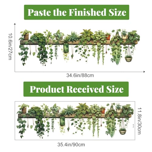 Nature Green Plants Peel and Stick Wall Decals Wallpaper, Removable Wall Decals Shelves Green Plants Vinyl Art Wall Stickers & Murals for Living Room Kitchen Bathroom Decoration (A-Green) - style: Plant