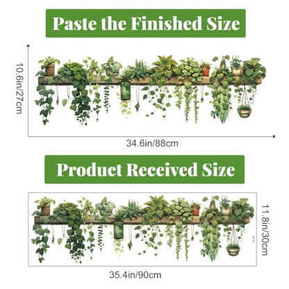 Nature Green Plants Peel and Stick Wall Decals Wallpaper, Removable Wall Decals Shelves Green Plants Vinyl Art Wall Stickers & Murals for Living Room Kitchen Bathroom Decoration (A-Green) - style: Plant