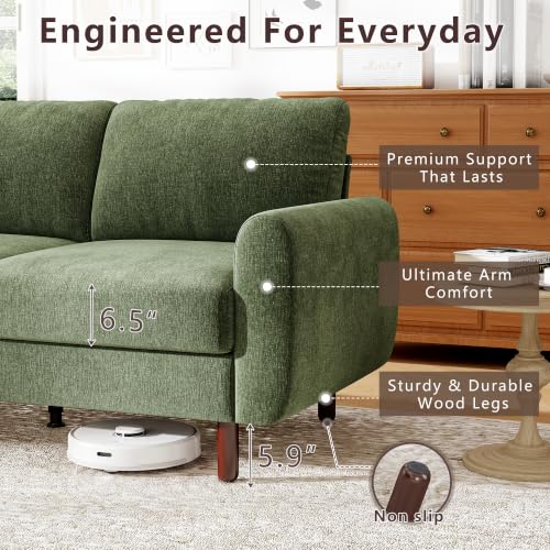 Ihanherry 68" Loveseat Sofa, Small Couch for Small Spaces, Comfy Chenille Sofa with Spring Cushion and Wood Frame, Mid Century Modern Couch, Deep Seat Couch for Living Room Bedroom Office, Green - color: Green