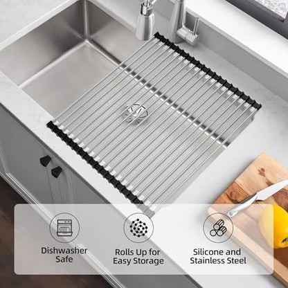 NEZUIBAN Dish Drying Rack with Roll Up and Over Sink for Kitchen,17.5"x11.8",Black - size: 17.5"x11.8"