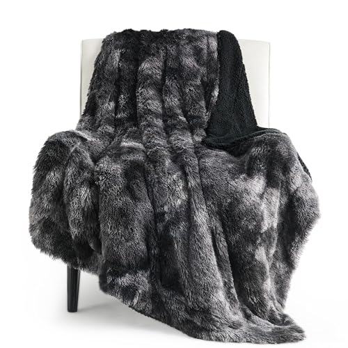 Bedsure GentleSoft Fluffy Black Blanket Cozy Gifts for Men, Black Home Decor Soft Fuzzy Plush Thick Warm Sherpa Fleece Faux Fur Throw Blanket for Couch Bed, Living Room College Dorm Decor, 50x60 - color: 03- Tie Dye Black, size: Throw (50" X 60")