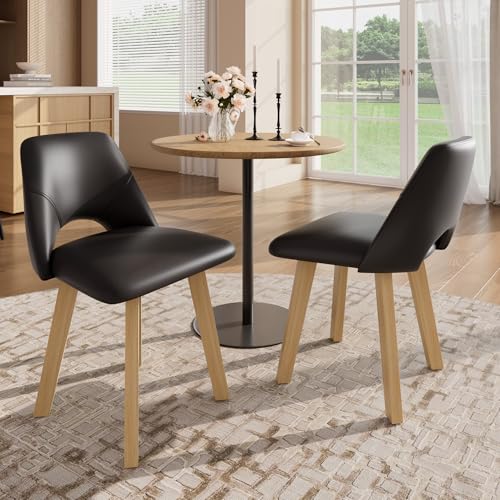 Garvee Dining Chairs Set of 2, PU Leather Upholstered Kitchen Chairs, Black | Sturdy Wood Frame , Scratch-Resistant Padded Seat, Modern Armless Side Chairs for Dining Room, Kitchen Room, Patio, - color: Black, size: Set of 2