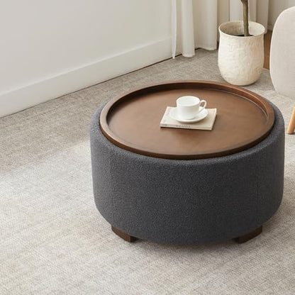 Zihanhome 30 Inch Round Storage Ottoman, Ottoman Coffee Table with Lift Off Lid, Boucle Modern Ottomans with Storage for Living Room, Bedroom, Apartments (Grey) - color: Grey