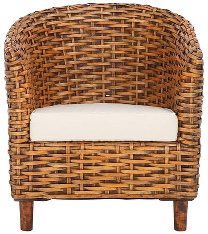 SAFAVIEH Home Collection Omni White/Honey Dark Brown Rattan Barrel Chair - color: White/Honey Dark Brown