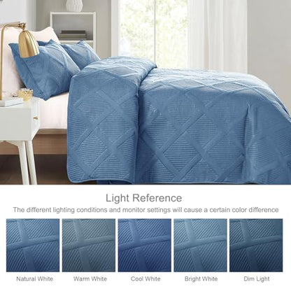 Exclusivo Mezcla Twin Size Quilt Set, Grayish Blue | Soft Bedspreads with 1 Pillow Sham, Modern Striped Pattern, Lightweight Bedding Set Coverlets for All Seasons, 68x88 Inch - color: Grayish Blue, size: Twin (68"x88")
