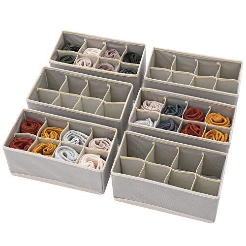 DIOMMELL Set of 6 Foldable Cloth Storage Box Closet Dresser Drawer Organizer Fabric Baskets Bins Containers Divider for Clothes Underwear Socks Lingerie Clothing, Grey 00-0600 - color: Light Grey