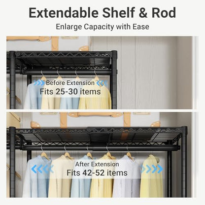 VIPEK X4 Expandable Heavy Duty Clothes Rack Wardrobe Closet Organizer Black | Large Reach-in & Walk-in Closet System with Adjustable Shelves & Hanger Rods from 7'4" to 10'2", Metal Clothing Rack, 1530LBS