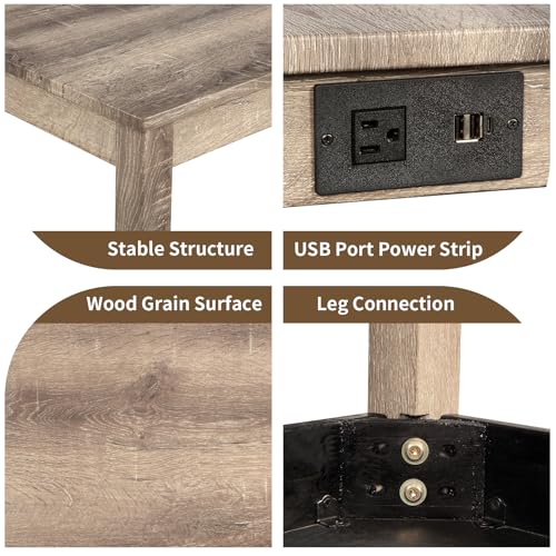 59" Counter Height Bar Table Set with Power Outlet, Industrial Breakfast Table with 3 Padded Stools, 4 Piece Bar Table and Chairs Set for Living Room, Dining Room, Brown - color: R1-brown