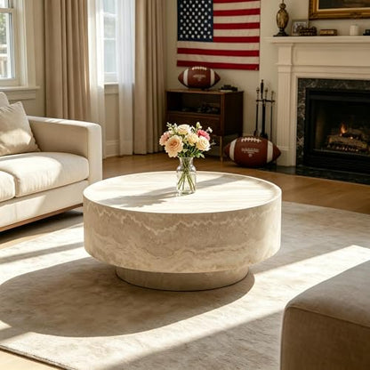 31.49‘’Round Coffee Table, Travertine Style Fiberglass Pedestal Table - color: 31.49‘’ Mars Pattern