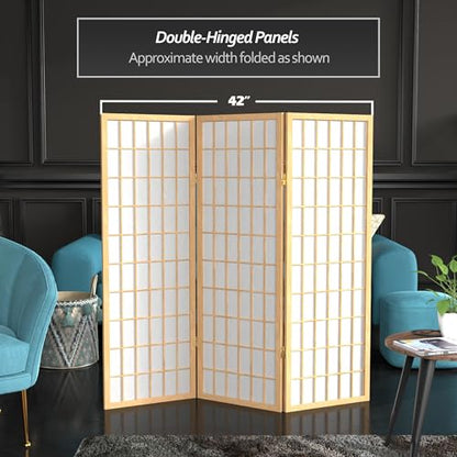 4 ft. Short Window Pane Shoji Screen - Natural - 3 Panels - color: Natural, size: 3 Panels