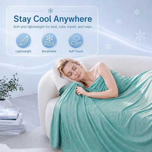 Cooling Blanket for Hot Sleepers - Lightweight Breathable Cool Cold Blanket - Keep Cool for Night Sweats, Soft Thin Ice Throw Blankets for Bed Couch Sofa, (Aqua Splash, 50"x70") - color: Aqua Splash, size: Throw-50"x70"