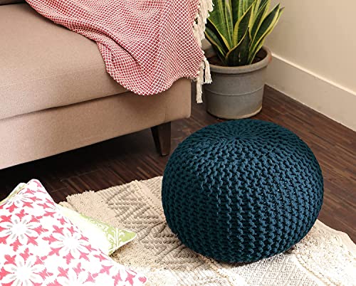 · REDEARTH · Round Pouf Ottoman - Hand Knitted Boho Poof Footrest - Teal | 100% Cotton, 19.5"x19.5"x14"; Doubles as Footstool, Foot Rest; Great for Living Room, Bedroom, Nursery, Patio, Dorm, Lounge - color: Teal, size: 19.5"D x 19.5"W x 14"H