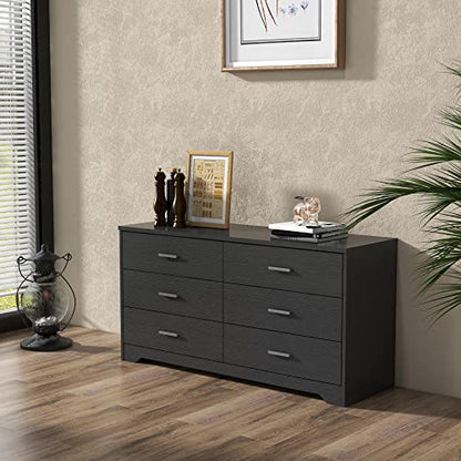 Panana Wooden 5/6 Drawer Dresser, Wide Modern Chest of Drawers, Organizer with Storage Drawers for Living Room Bedroom Hallway Closet (Black, 6 Drawers) - color: Black
