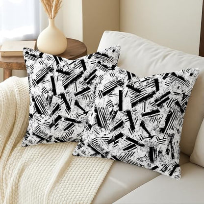 Stripes Throw Pillow Covers Set of 2, Modern Abstract Brush Patterns Texture None Black Soft Velvet Washable Cushion Covers Pillow for Living Room Apartment Bed Sofa Decor 18x18 Inch - size: 18" x 18" (Pack of 2)