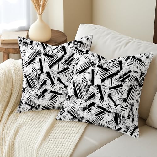 Stripes Throw Pillow Covers Set of 2, Modern Abstract Brush Patterns Texture None Black Soft Velvet Washable Cushion Covers Pillow for Living Room Apartment Bed Sofa Decor 18x18 Inch - size: 18" x 18" (Pack of 2)