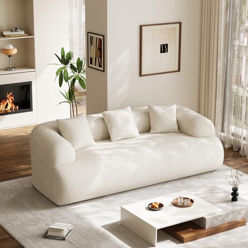 91" Modern Curved Couch,3 Seater Boneless Sofa & Deep Seat,Beige White | Cute Curve Sofa with Soft Chenille,High Foam and Oversized Deep for Modern Living Rooms, Bedrooms ,Apartments,No Assembly - color: Beige, size: 91''