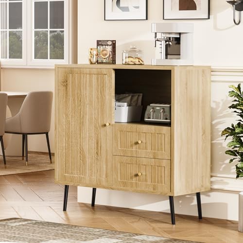 Wood Sideboard Cabinet - Slim Buffet Cabinet with Storage & Drawers | Modern Coffee Bar Cabinet, Small Narrow Accent Credenza with Door, for Kitchen, Dining Room, Entryway, Living Room - color: Natural