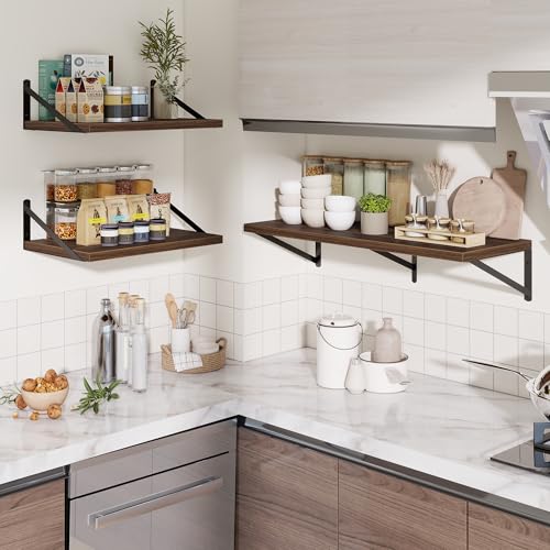 Deep Wall Shelves 36"W x 12"D Engineered Wood Floating Shelves for Wall, Sturdy Metal Bracket Bookshelves Home Decor Storage for Living Room Bedroom Bathroom Kitchen, Set of 2, Walnut Finish - color: Walnut, size: 36"w x 12"d