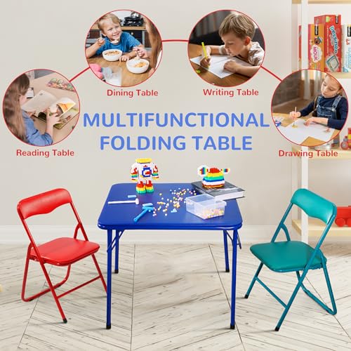 23.5'' Kids Folding Square Table, Card Table with Vinyl Padded Top, Foldable Activity for Indoor/Outdoor Use, Perfect for Picnic, Playtime and Learning, 23.5" W X 23.5" D X 20.5" H, Blue