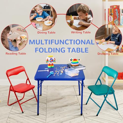 23.5'' Kids Folding Square Table, Card Table with Vinyl Padded Top, Foldable Activity for Indoor/Outdoor Use, Perfect for Picnic, Playtime and Learning, 23.5" W X 23.5" D X 20.5" H, Blue
