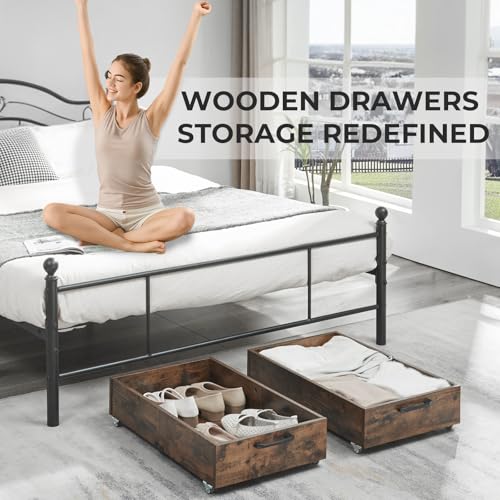 2-Pack Under Bed Storage Drawers Organizer with Wheels, Brown | 58L total capacity, 80 lb per Drawer, Fits 6 in Bed Clearance, Rolling Drawers for Shoes, Clothes, Linens, Toys - color: Brown