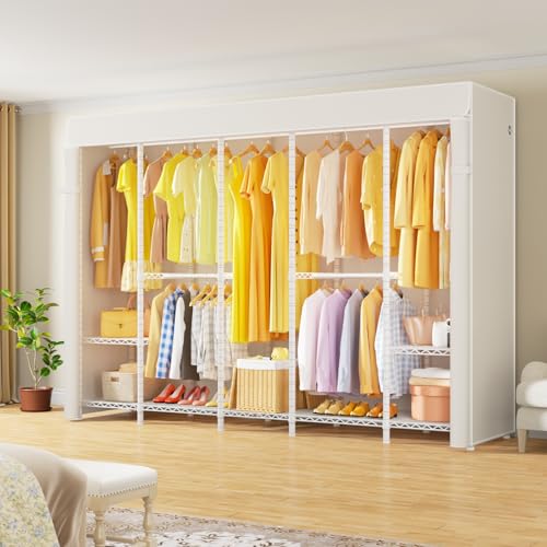 H50C Clothes Rack with Cover, Large Covered Clothing Rack, White | Freestanding Portable Closets for Hanging Clothes, Heavy Duty Garment Racks with Shelves, 91.3 Inches Wide, Max Load 1350 Lbs - color: White Rack with White Cover