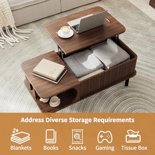 Lift Top Coffee Table,Wooden Rectangle Coffee Table with Hidden Storage Space,Metal Handles,Metal Legs,Mid Century Modern Style,Suitable for Living Room,Office,Apartment. (A-Lift Coffee Table-Walnut) - color: A-lift Coffee Table-walnut