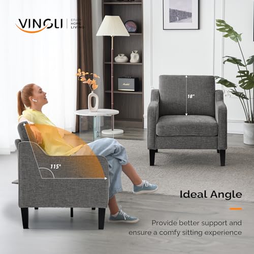 VINGLI Chair Light Grey Upholstered Chenille Accent Chair for Living Room, Bedroom, Mid-Century Modern Arm Chair Comfy Reading Chair with Scooped Arms - color: Light Grey