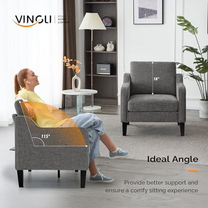 VINGLI Chair Light Grey Upholstered Chenille Accent Chair for Living Room, Bedroom, Mid-Century Modern Arm Chair Comfy Reading Chair with Scooped Arms - color: Light Grey