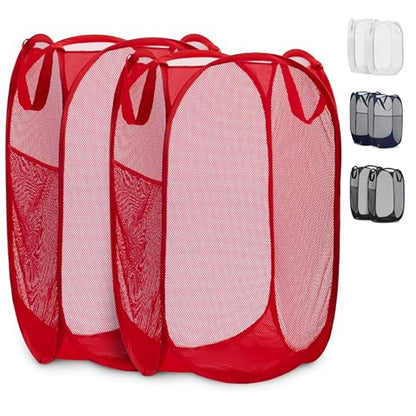 Handy Laundry Collapsible Mesh Pop Up Laundry Hamper 2-Pack – Space-Saving, Breathable Basket with Wide Opening & Side Pocket, Durable & Foldable for Clothes, Storage, Travel, Dorm, Red - color: Red, 2-PACK