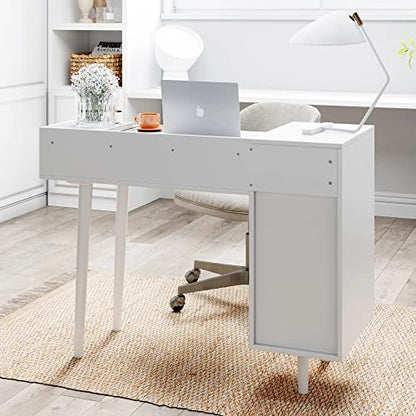 Nathan James Daisy Vanity Dressing Table or Makeup Desk with 4-Drawers and Brass Accent Knobs, White Wood - color: White