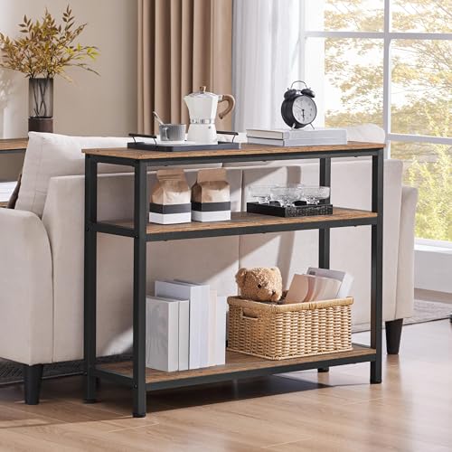 Yaheetech Narrow Console Table with 3 Tier Shelves, Rustic Brown, 39.5" | Sofa Table, Small Entryway Table with Storage Shelves, Behind Couch Table for Living Room, Easy Assembly, Industrial - color: Rustic Brown