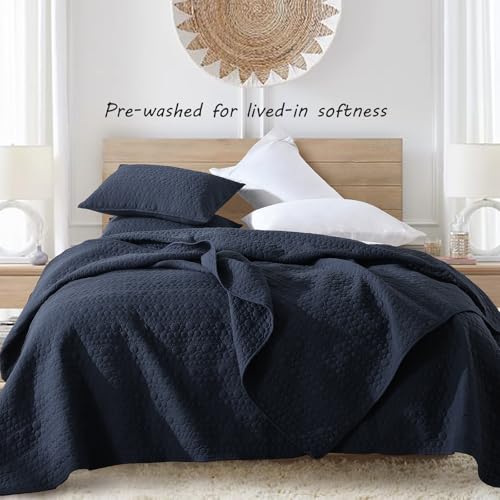 HORIMOTE HOME Navy Quilt Set Queen Size, Lightweight Soft Pre-Washed Microfiber Circle Pattern Bedspread Coverlet, 3 Pieces Quilt Bedding Set with Pillow Shams for All Season, 90x96 inches - color: Dark Navy, size: Full/Queen