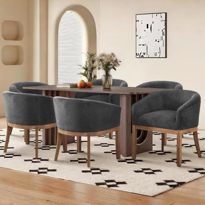Modern Upholstered Barrel Dining Chair Set of 6, Natural Hardwood Frame, Farmhouse Linen Chairs for Dining Room, Kitchen(Charcoal) - color: Black (Charcoal), size: Set of 6