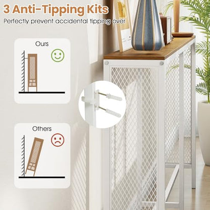 GIANTEX 71" Narrow Console Table with 2 Power Outlets and USB-C Ports | Sofa Table w/ Charging Station & Metal Frame, Skinny Behind Couch Tables, Long Entryway Tables for Living Room, Natural+White - color: Natural + White