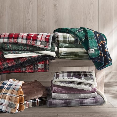 Eddie Bauer - Throw Blanket, Ultra-Soft Plush Bedding with Faux Shearling Reverse, Throw Blanket for Couch & Bed (Trailhead Plaid Green, 50" x 60") - color: Trailhead Plaid Green, size: 50" x 60"